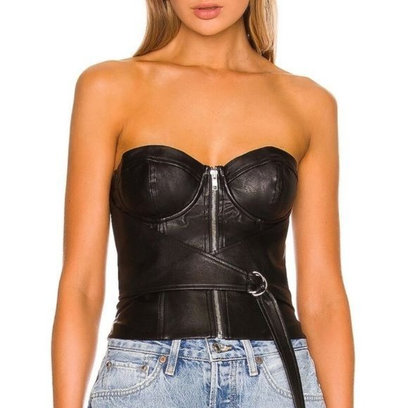 NBD Revolve Aveline Top Black Faux Leather Top Size Small